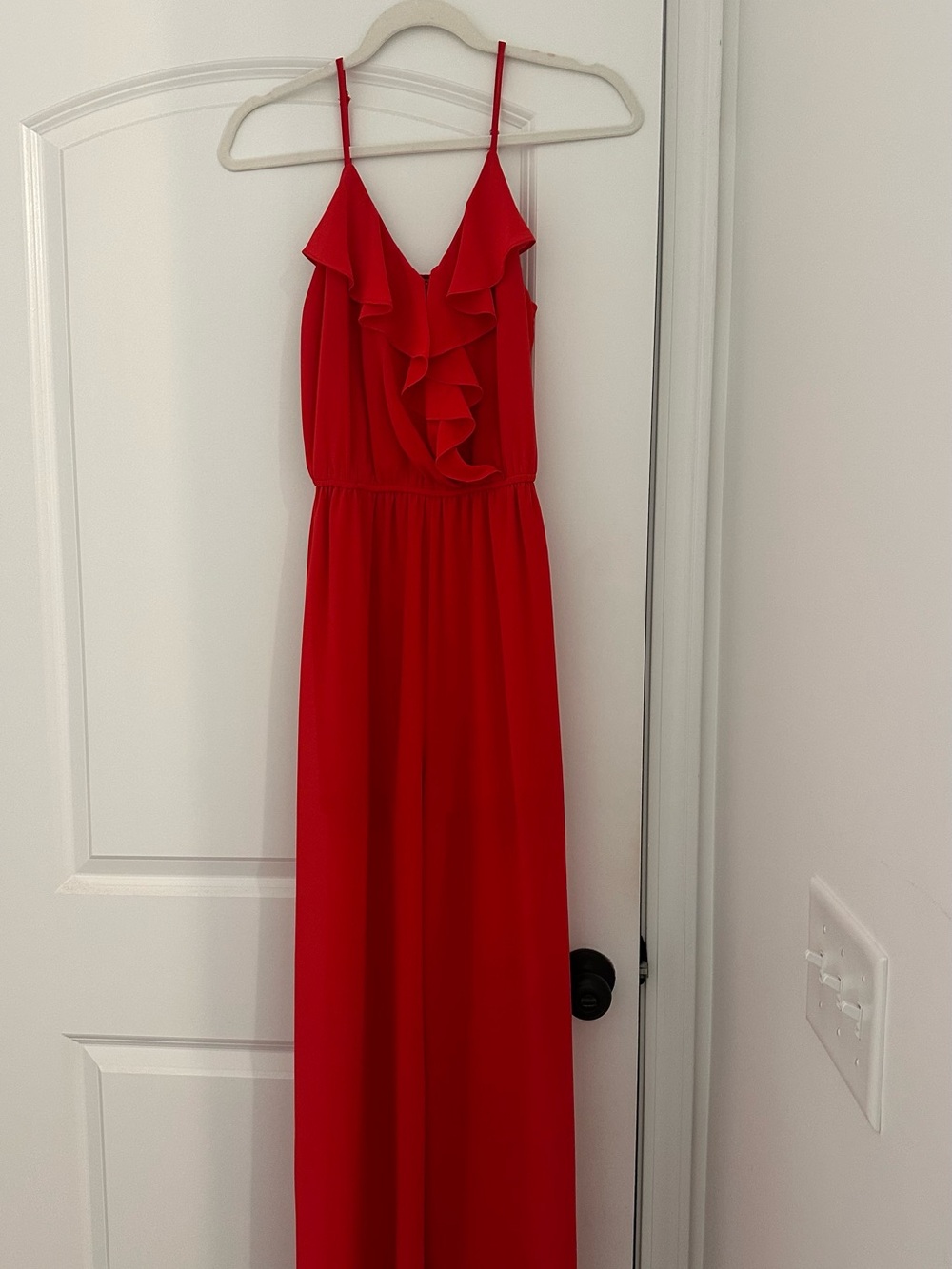 Andree Red Ruffle V-Neck Jumpsuit